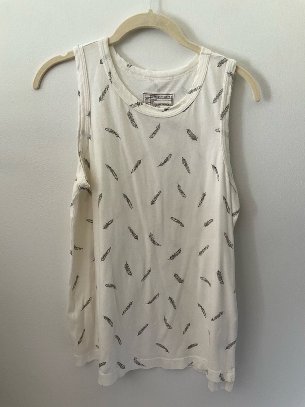 Current/Elliott White Feather-Print Sleeveless Tank, Size 0 (XS)